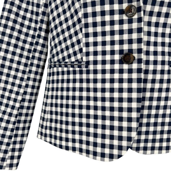J. Crew Gingham Check Two Button Blazer Suit Jacket Navy Blue White Size XS NWOT - Picture 3 of 10
